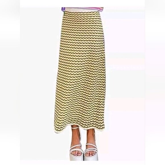 ZARA | Pointelle Knit Skirt Stripes Metallic Yellow Size M - Picture 2 of 6